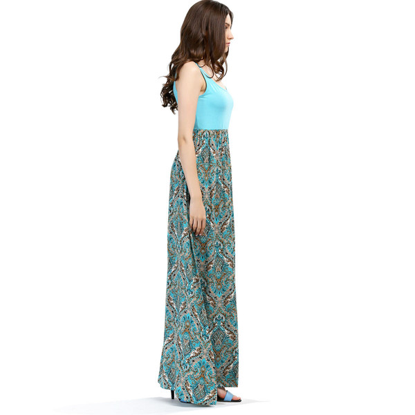 CheapWholesaleFloralPrintSleevelessBohemianLongDress-TFK060623