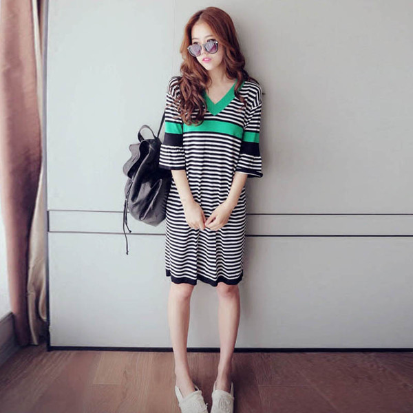 CheapWholesaleStripeVNeckCasualShortDress-TFK080330GE