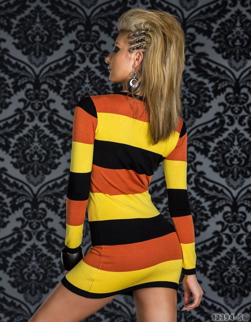 ChicDesignElegantTemperamentStripeSplicedLongSleeveDress-DMR121108YL