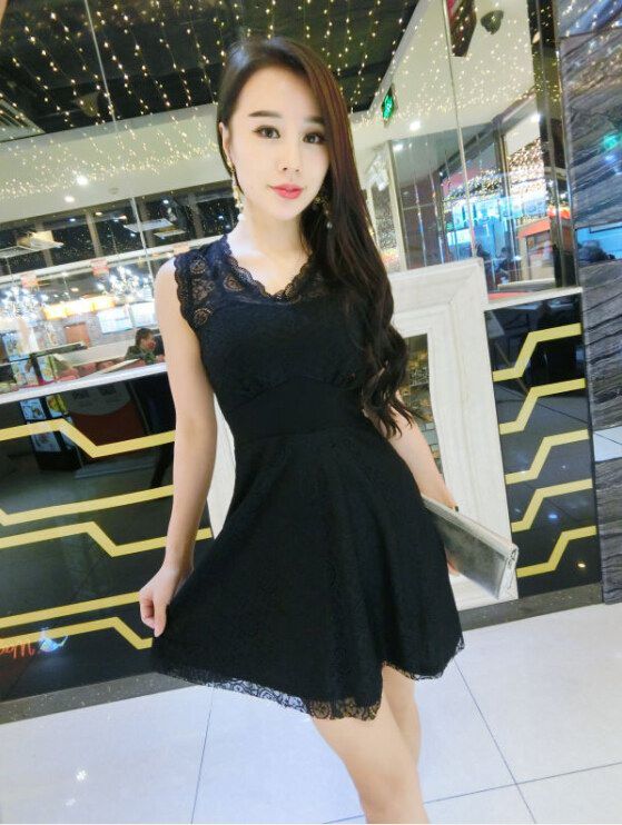 ChicDesignLacinessVNeckZipDress-XFK031541