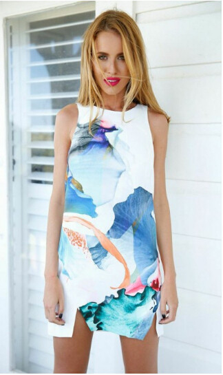 ChineseInkPaintingHemSlitSleevelessSummerDressBodyconDress-DFE070123