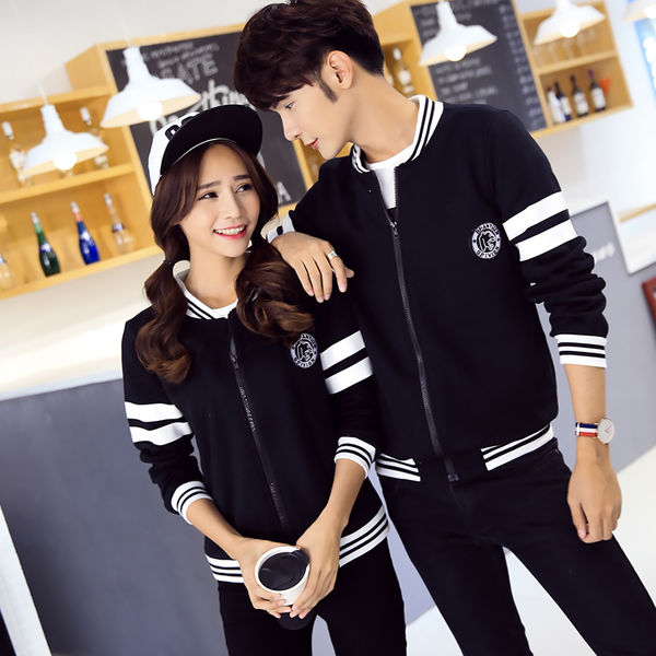 ClassicLookBlackPrintSlimWearZipLongSleeveCoupleCoat-XFE090120BA