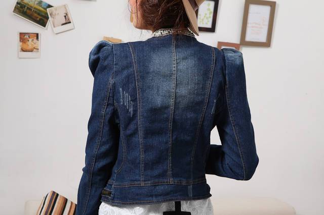 ClassicLookZipperedPearlsSplicingDenimJacketsForWomen-XHE080410