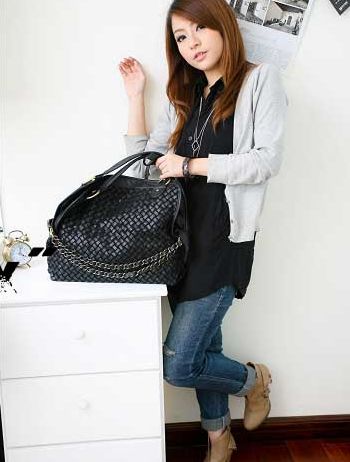 ClassicWomenKnittedChainShoulderBagBlack-SL022208BA