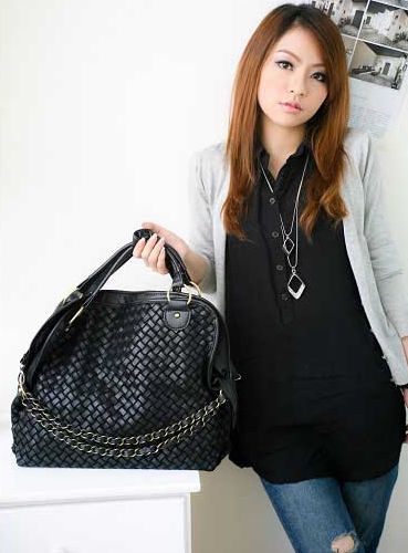 ClassicWomenKnittedChainShoulderBagBlack-SL022208BA