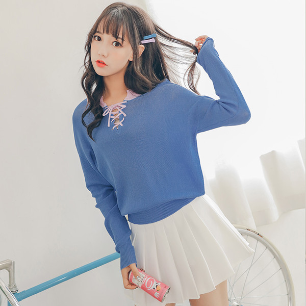 CollegeStyleBandageLongSleeveKnitwearPullover-CMK091464