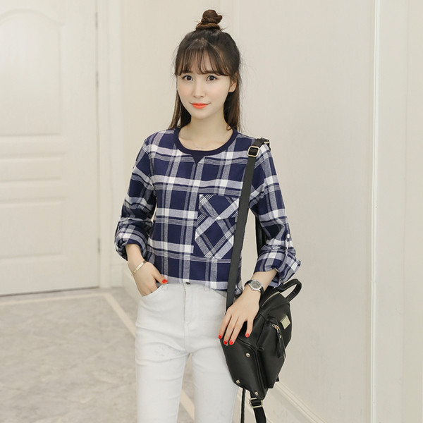 CollegeStylePlaidONeckLongSleeveBlouse-CMK091336DB