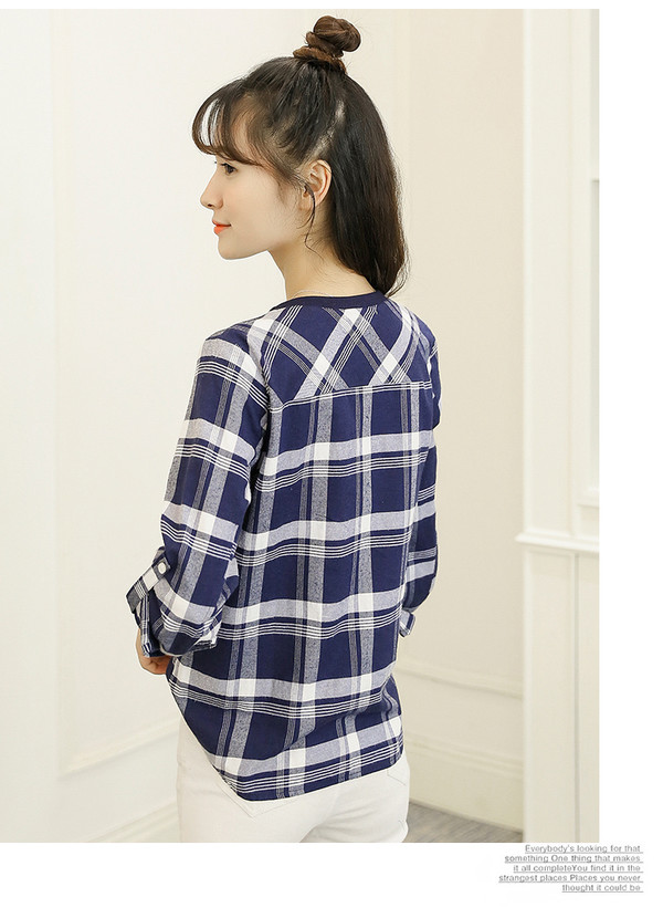 CollegeStylePlaidONeckLongSleeveBlouse-CMK091336DB