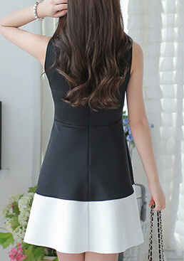 ColorMatchingV-neckSleevelessBodyconBlackDress-DFE041730BA
