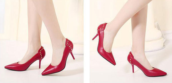 ConciseStyleRedPointed-toeRivetsHighHeelPumps-XFE081202RD