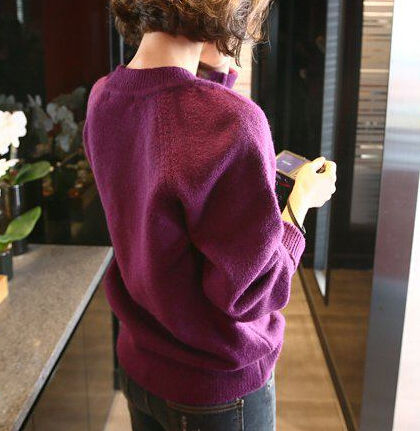 ConciseStyleSolidColorLooseVNeckWomensSweater-XFE090117PR