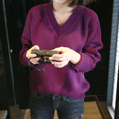 ConciseStyleSolidColorLooseVNeckWomensSweater-XFE090117PR