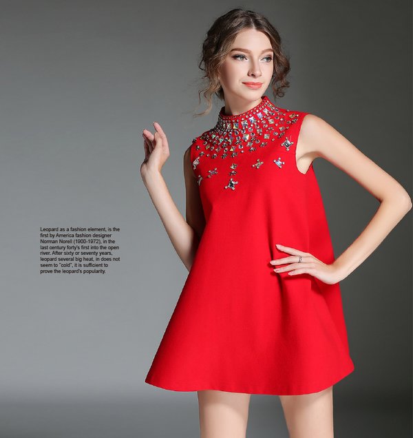 CuteGirlFashionSleevelessBeadingStandNeckA-LineRedMiniPartyDresses-ZME101418RD