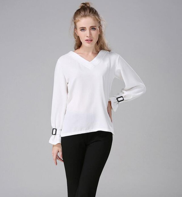 EasyMatchingVNeckLongSleeveBlouse-CMK090336