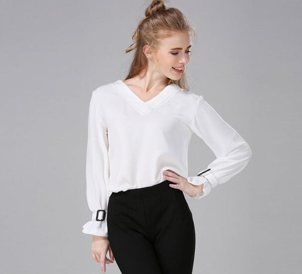 EasyMatchingVNeckLongSleeveBlouse-CMK090336