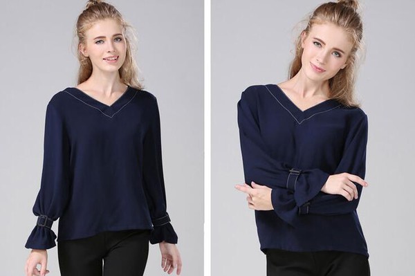 EasyMatchingVNeckLongSleeveBlouse-CMK090336