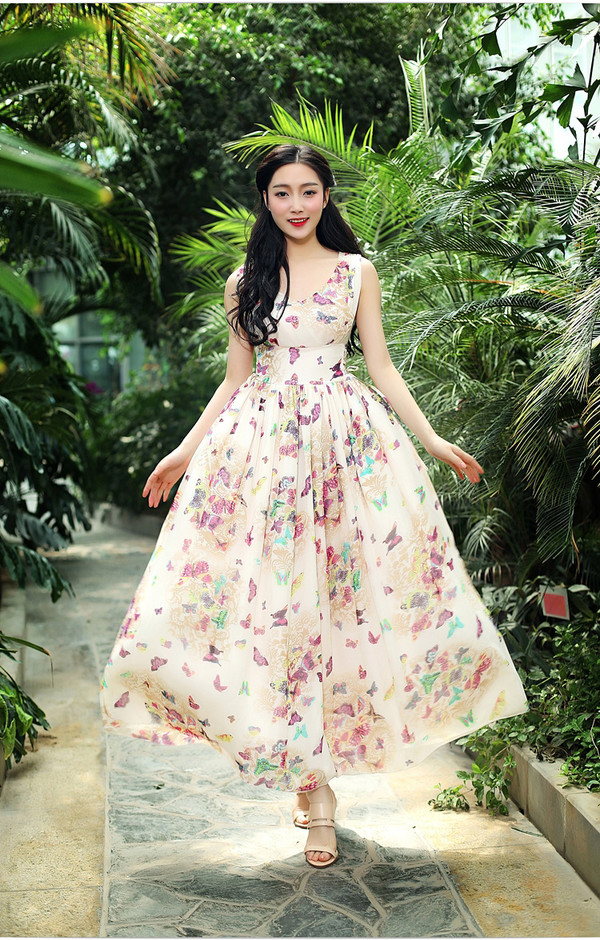 ElegantChiffonFloralPrintedLongLadiesDress-TFK050624