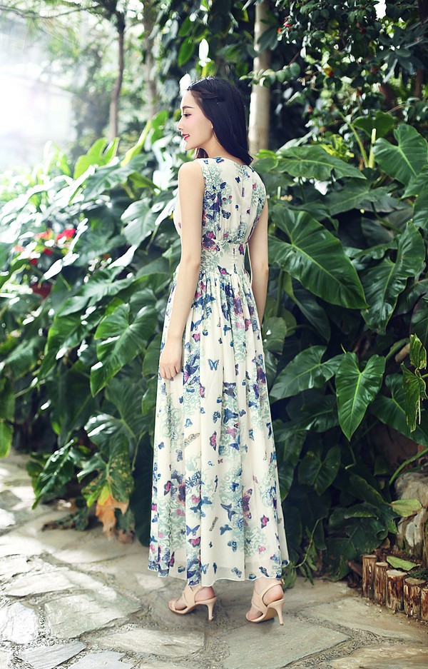 ElegantChiffonFloralPrintedLongLadiesDress-TFK050624