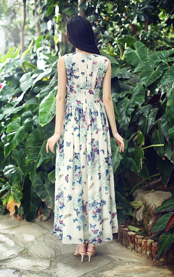 ElegantChiffonFloralPrintedLongLadiesDress-TFK050624