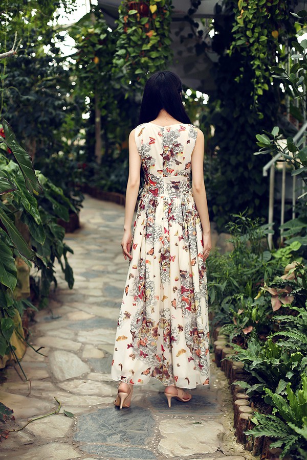 ElegantChiffonFloralPrintedLongLadiesDress-TFK050624