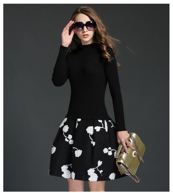 ElegantFashionKoreanWomenLongSleeveBallGownEmbroideryFloralA-LineDresses-ZME102839