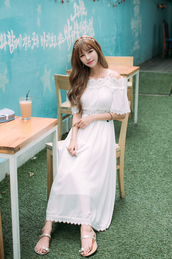 ElegantLacePatchworkWhiteLongBeautifulDress-TFK080723WI