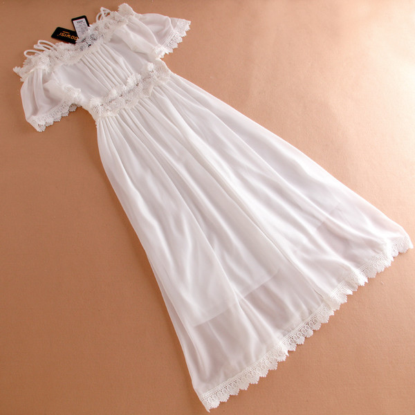 ElegantLacePatchworkWhiteLongBeautifulDress-TFK080723WI