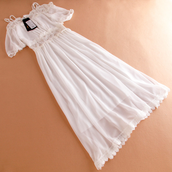 ElegantLacePatchworkWhiteLongBeautifulDress-TFK080723WI