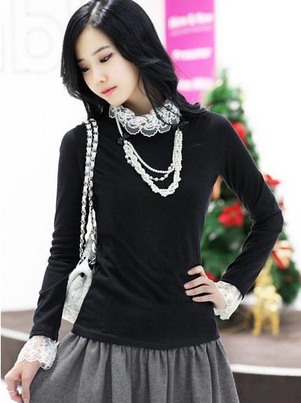 ElegantLadyLaceDetailPoloCollarThickeningT-shirt-HL110616BA