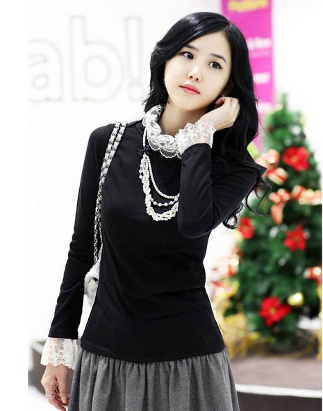 ElegantLadyLaceDetailPoloCollarThickeningT-shirt-HL110616BA