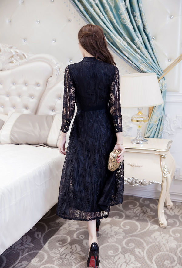 ElegantLongSleeveBowLaceBlackLongDresses-TZK081925BA