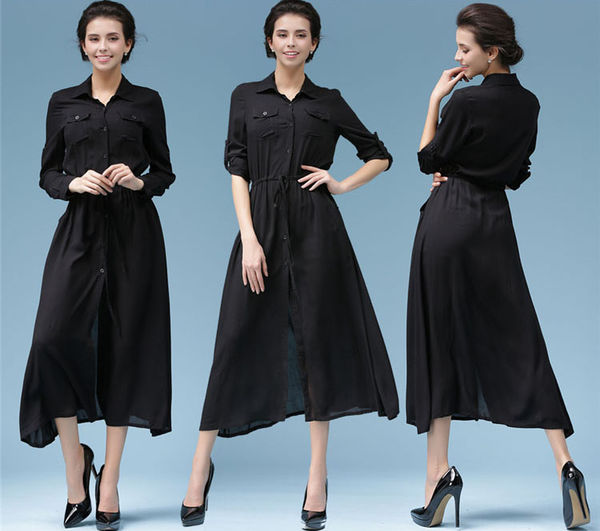 ElegantLongSleeveLadyWomenBlackLapelKoreanStyleMaxiDress-XFE103048BA