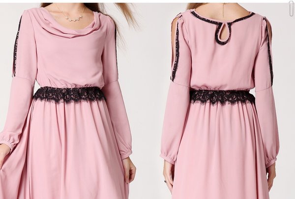 ElegantNewArrivalsThickenedChiffonLaceHemBouffantLongSleeveHollowOutMaxiDress-ME091409VO