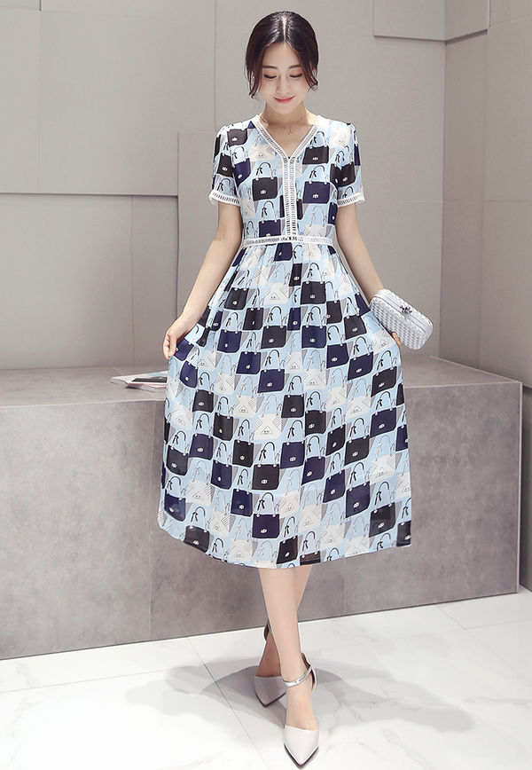 ElegantPlaidVNeckSlimBeautifulMaxiDress-TZK062839