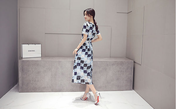 ElegantPlaidVNeckSlimBeautifulMaxiDress-TZK062839