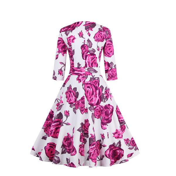 ElegantPrintFloralONeckSlimBeautifulDresses-TZK082533