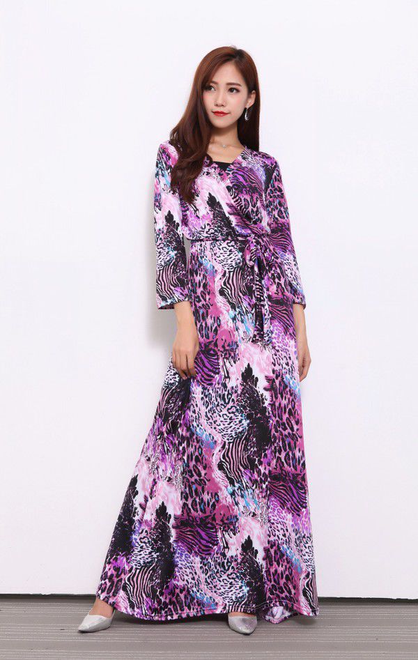 ElegantPrintVNeckLack-upWomenLongDresses-TFK070651PR