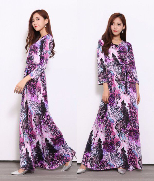 ElegantPrintVNeckLack-upWomenLongDresses-TFK070651PR