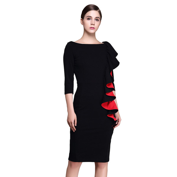 ElegantRuffleDecoratedONeckBlackPencilDress-TFK082634BA