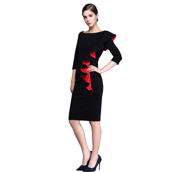 ElegantRuffleDecoratedONeckBlackPencilDress-TFK082634BA