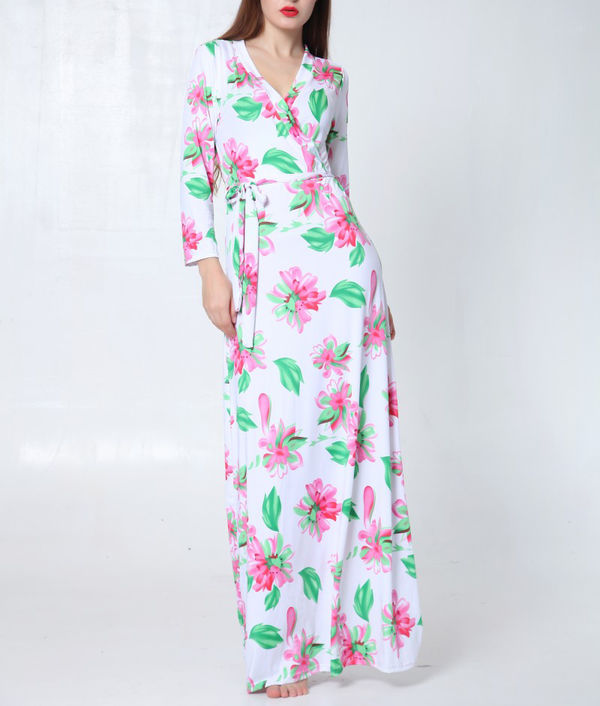 ElegantStyleSlimmingFloralPrintedLongSleeveMaxiDress-XFE082122