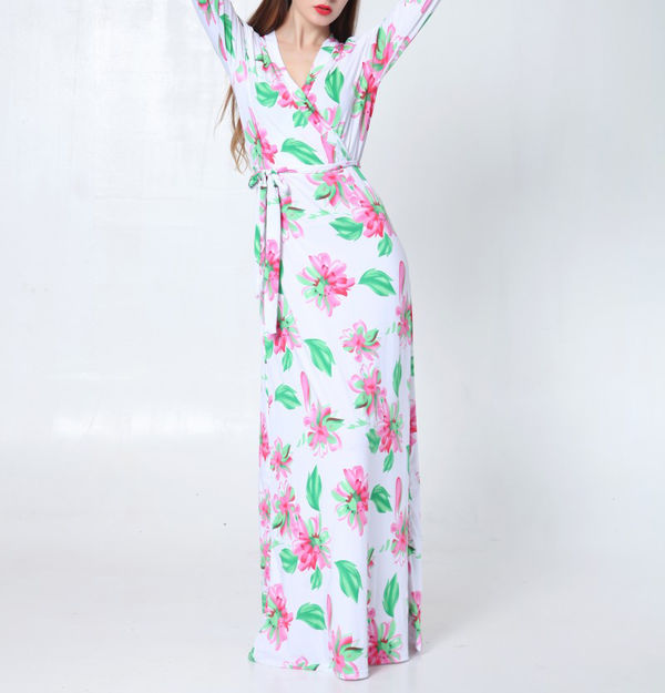 ElegantStyleSlimmingFloralPrintedLongSleeveMaxiDress-XFE082122