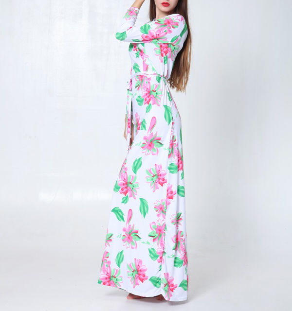 ElegantStyleSlimmingFloralPrintedLongSleeveMaxiDress-XFE082122