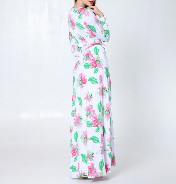 ElegantStyleSlimmingFloralPrintedLongSleeveMaxiDress-XFE082122