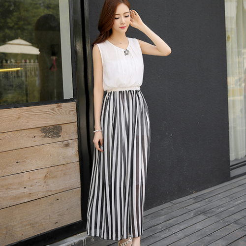 ElegantVerticalStripesV-neckEmpireWaistMaxiDress-DFE061618A