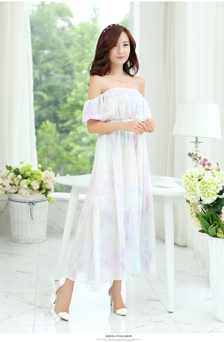 ElegantWomenHolidayBoatCollarShortSleeveChiffonMaxiDress-ZME051605