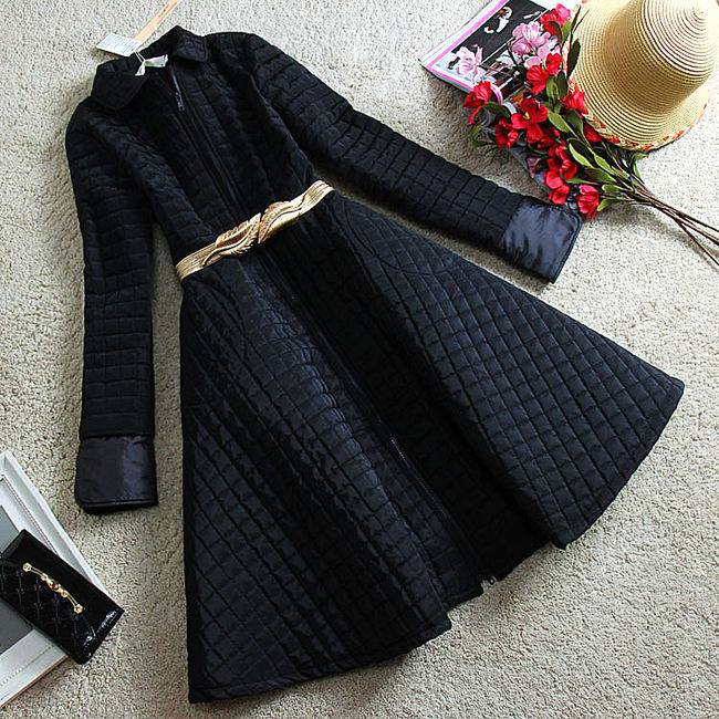 ElegantWomenSolidLongSleeveBlackWinterCoat-ZME081031BA