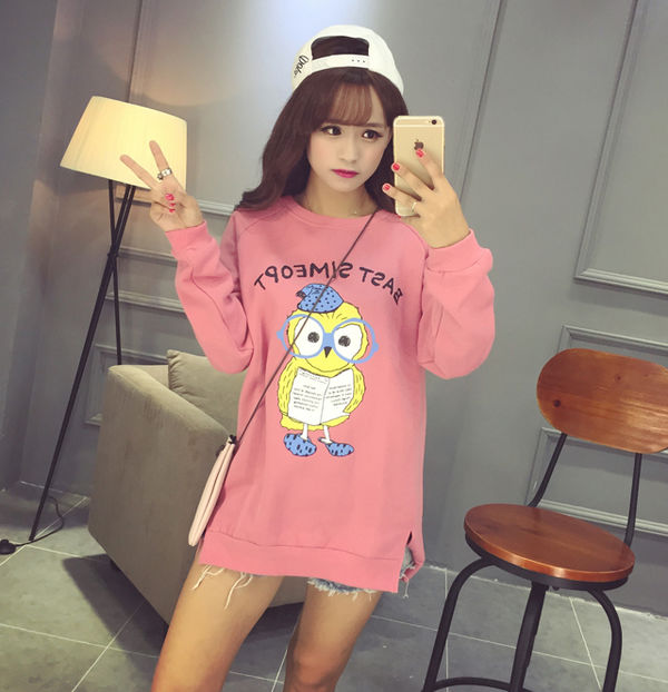 EndearingLongSleeveLooseCuteAnimalPrintPinkWomenHoodies-XFE100958PN