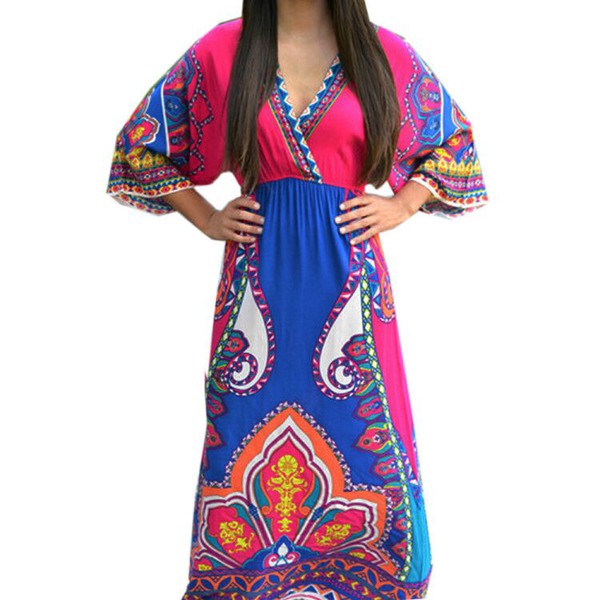 EthnicStylePrintVNeckLongDresses-TFK071811