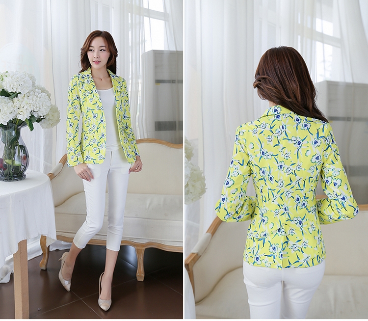 EuroAmerica2014NewStyleBlazerPrettyPrintingLapelOneButtonLongSleeveOfficeLadyBusinessWorkWearBlazer-YMT071515